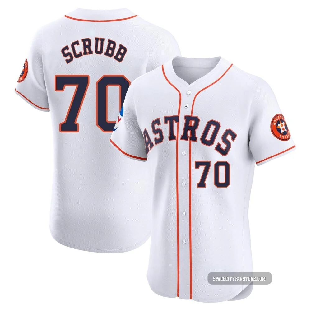 Men's Andre Scrubb Houston Astros ＃70 White Elite - Home Patch Jersey