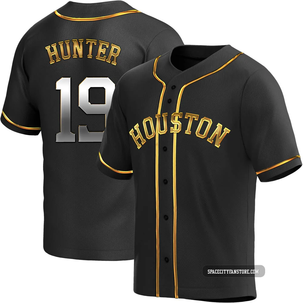 Men's Brian Hunter Houston Astros ＃19 Gold Replica - Black en Alternate Jersey