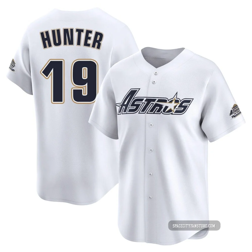 Men's Brian Hunter Houston Astros ＃19 White Limited - Throwback Cooperstown Collection Jersey