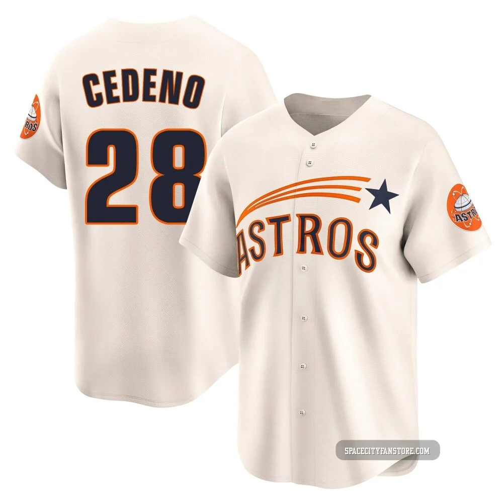 Men's Cesar Cedeno Houston Astros ＃28 Cream Limited - Throwback Cooperstown Collection Jersey