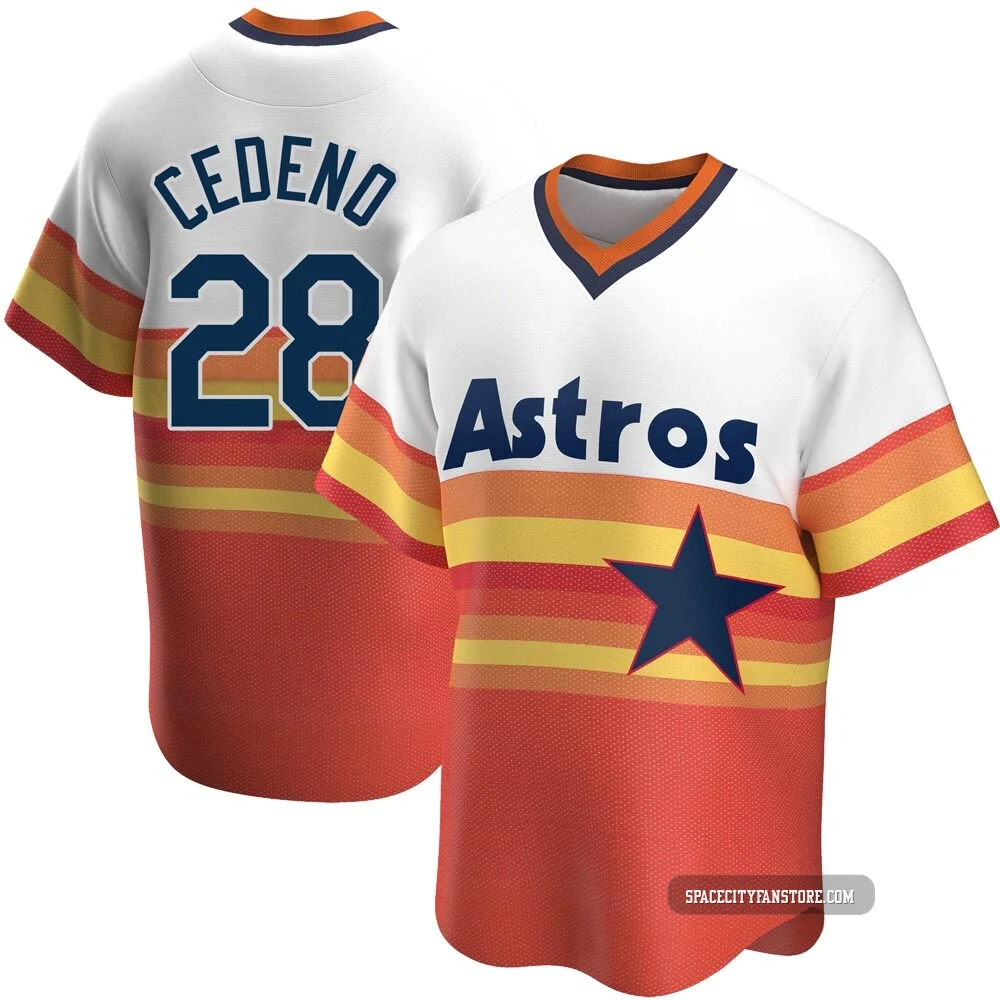 Men's Cesar Cedeno Houston Astros ＃28 White Replica - Home Cooperstown Collection Jersey