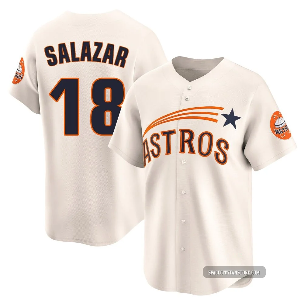 Men's Cesar Salazar Houston Astros ＃18 Cream Limited - Throwback Cooperstown Collection Jersey