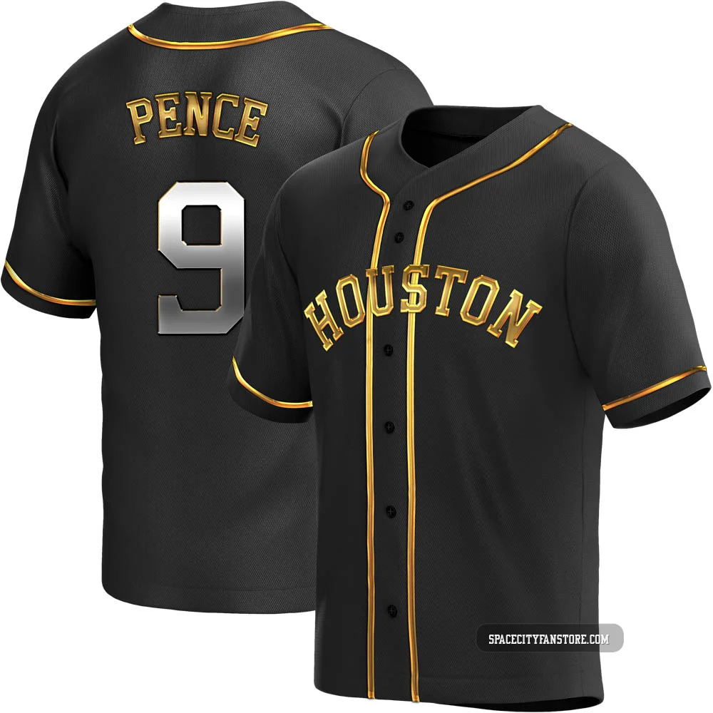 Men's Hunter Pence Houston Astros ＃9 Gold Replica - Black en Alternate Jersey