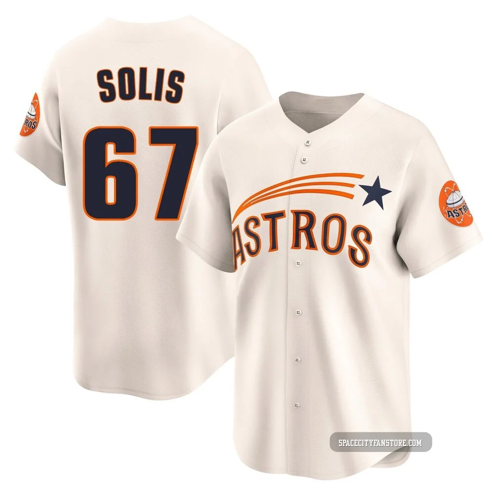 Men's Jairo Solis Houston Astros ＃67 Cream Limited - Throwback Cooperstown Collection Jersey