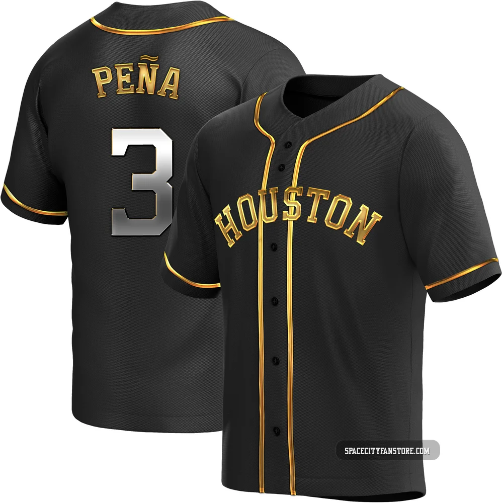 Men's Jeremy Pena Houston Astros ＃3 Gold Replica - Black en Alternate Jersey