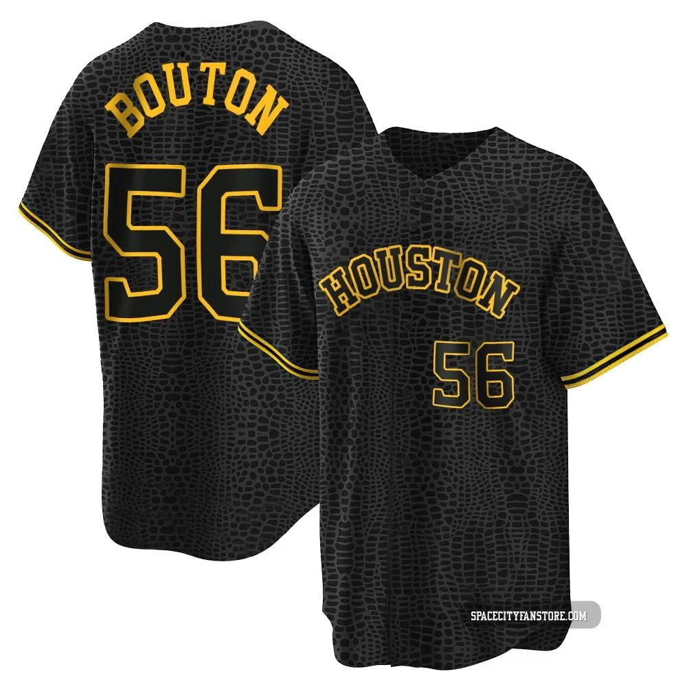 Men's Jim Bouton Houston Astros ＃56 Black Replica - Snake Skin City Jersey