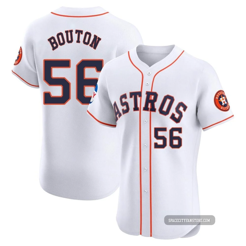 Men's Jim Bouton Houston Astros ＃56 White Elite - Home Patch Jersey