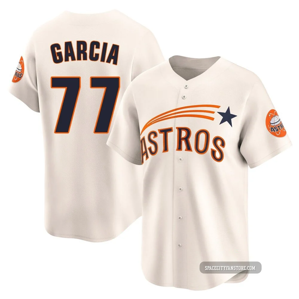 Men's Luis Garcia Houston Astros ＃77 Cream Limited - Throwback Cooperstown Collection Jersey