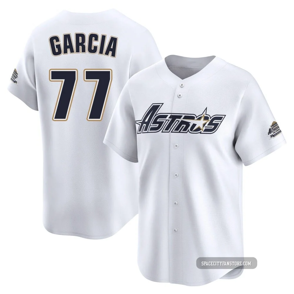 Men's Luis Garcia Houston Astros ＃77 White Limited - Throwback Cooperstown Collection Jersey