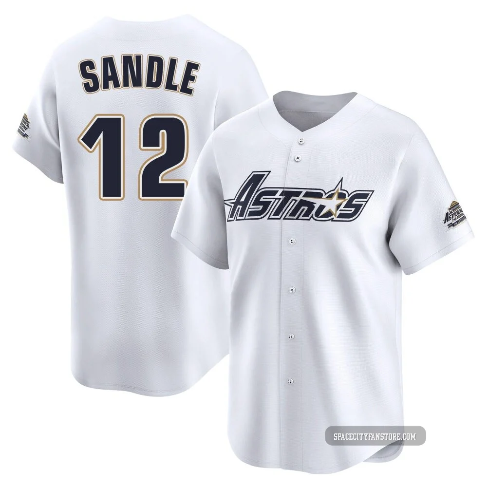 Men's Michael Sandle Houston Astros ＃12 White Limited - Throwback Cooperstown Collection Jersey