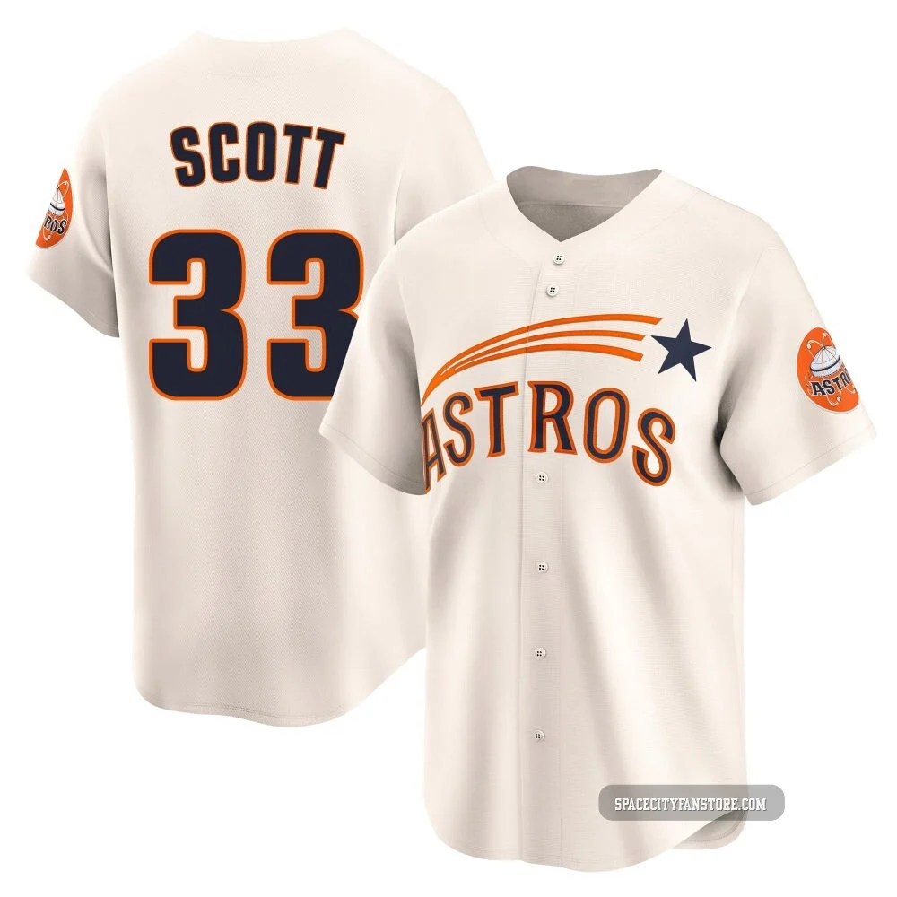 Men's Mike Scott Houston Astros ＃33 Cream Limited - Throwback Cooperstown Collection Jersey