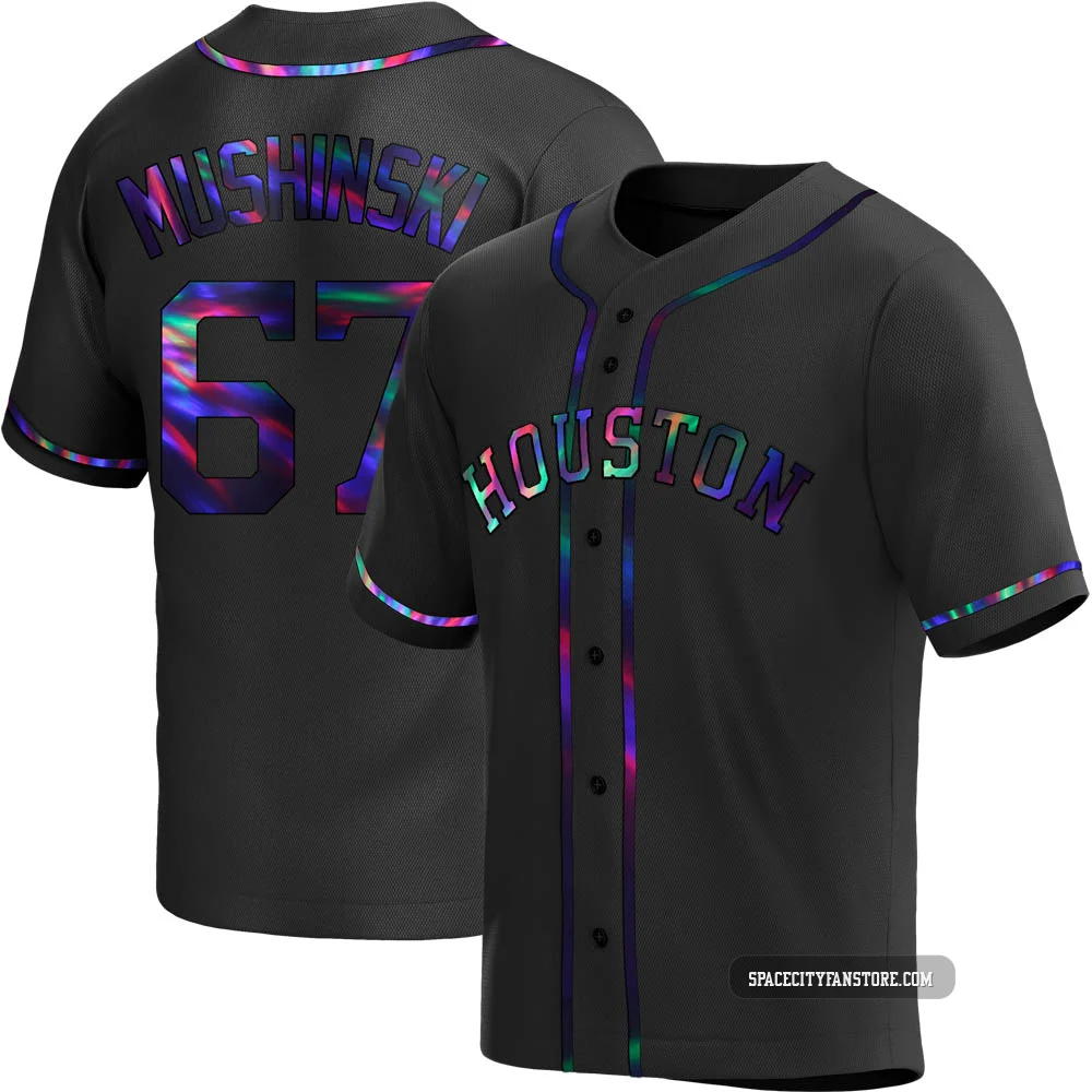 Men's Parker Mushinski Houston Astros ＃67 Black Replica - Holographic Alternate Jersey