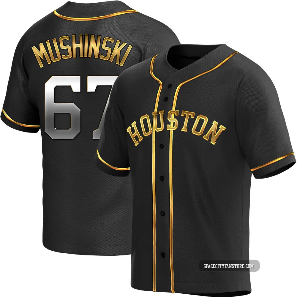 Men's Parker Mushinski Houston Astros ＃67 Gold Replica - Black en Alternate Jersey