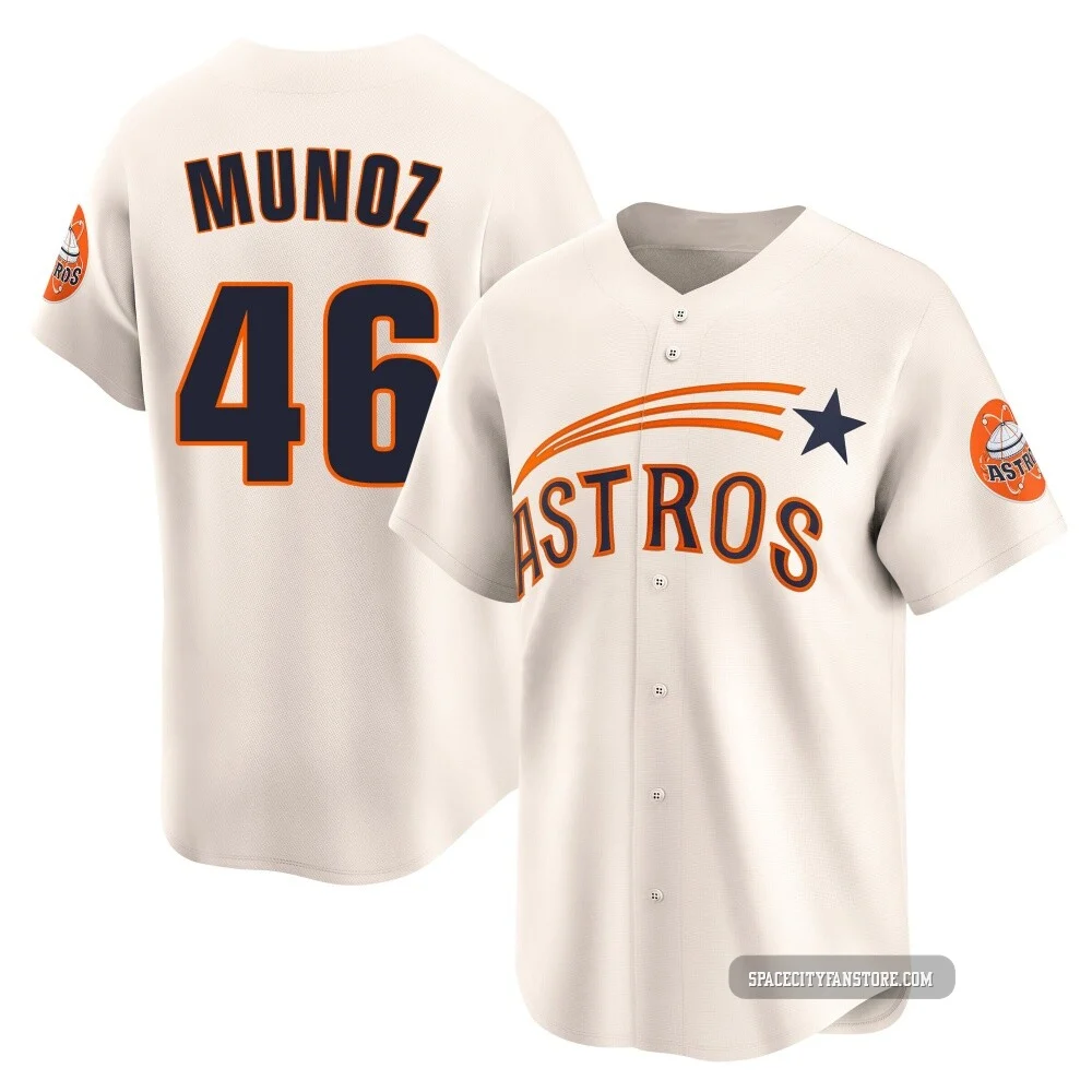 Men's Roddery Munoz Houston Astros ＃46 Cream Limited - Throwback Cooperstown Collection Jersey
