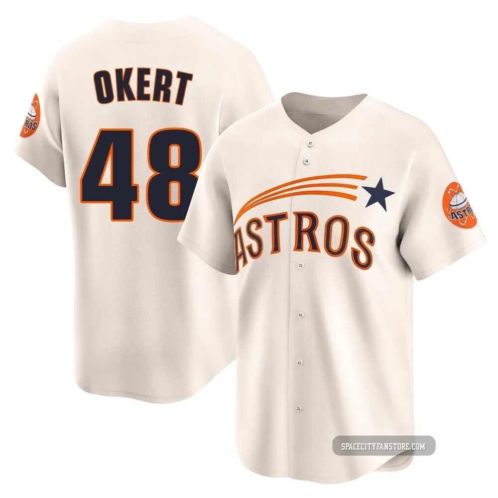 Men's Steven Okert Houston Astros ＃48 Cream Limited - Throwback Cooperstown Collection Jersey