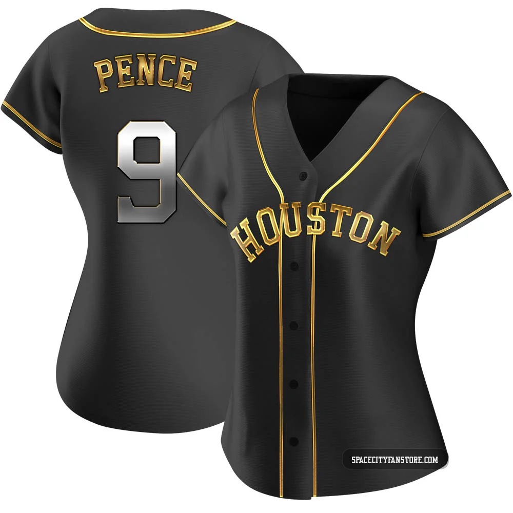 Women's Hunter Pence Houston Astros ＃9 Gold Replica - Black en Alternate Jersey