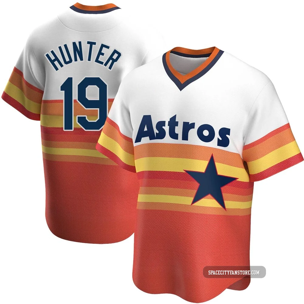 Youth Brian Hunter Houston Astros ＃19 White Replica - Home Cooperstown Collection Jersey
