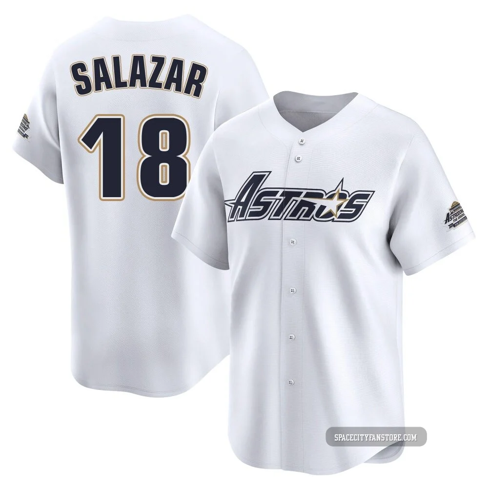Youth Cesar Salazar Houston Astros ＃18 White Limited - Throwback Cooperstown Collection Jersey