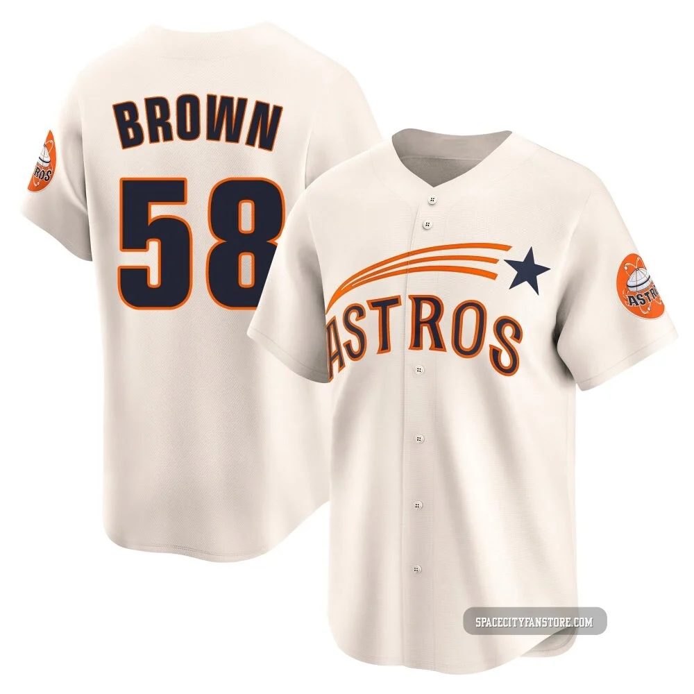 Youth Hunter Brown Houston Astros ＃58 Cream Limited - Throwback Cooperstown Collection Jersey