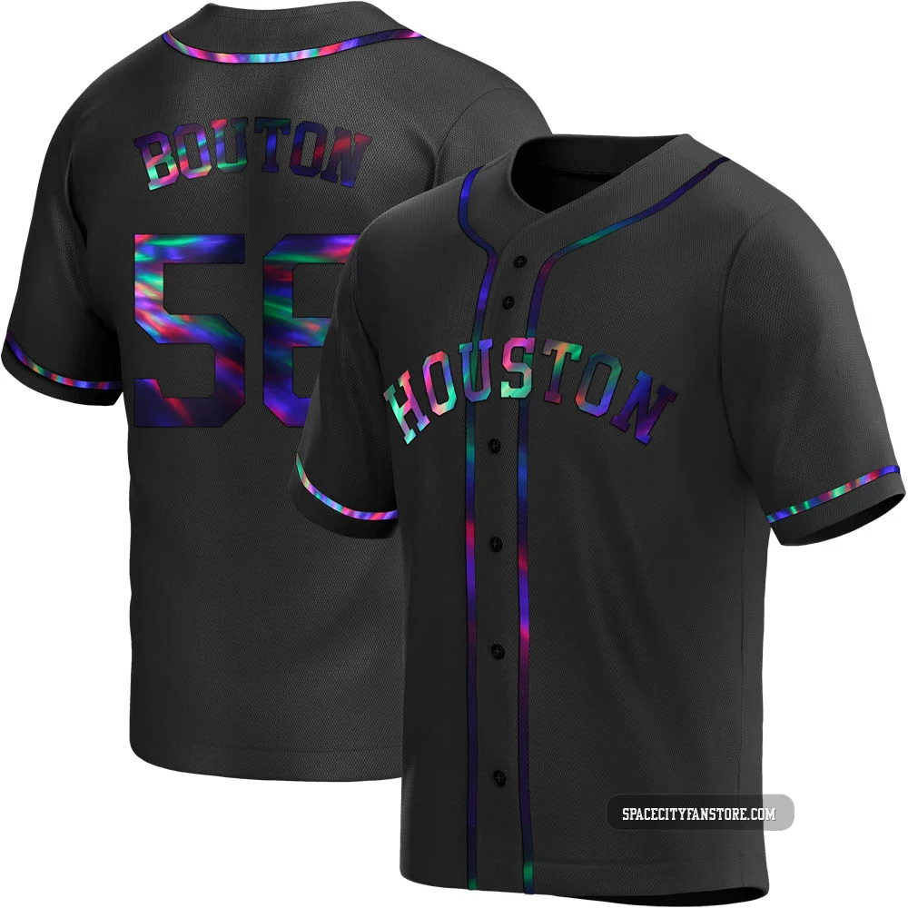 Youth Jim Bouton Houston Astros ＃56 Black Replica - Holographic Alternate Jersey