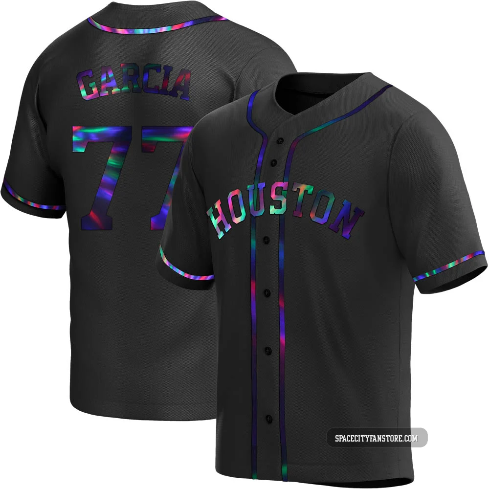 Youth Luis Garcia Houston Astros ＃77 Black Replica - Holographic Alternate Jersey