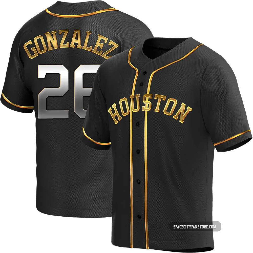 Youth Luis Gonzalez Houston Astros ＃26 Gold Replica - Black en Alternate Jersey