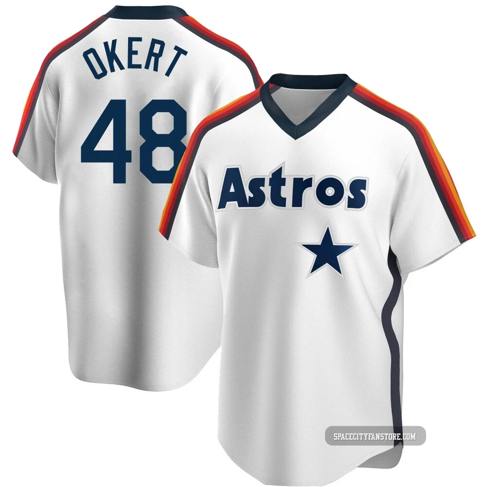 Youth Steven Okert Houston Astros ＃48 White Replica - Home Cooperstown Collection Team Jersey